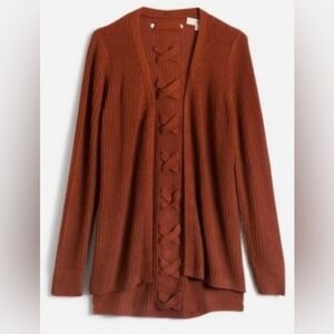 Pinque Jamelya Back Detail Criss Cross Cardigan in Artisan Rust - Size Small NEW